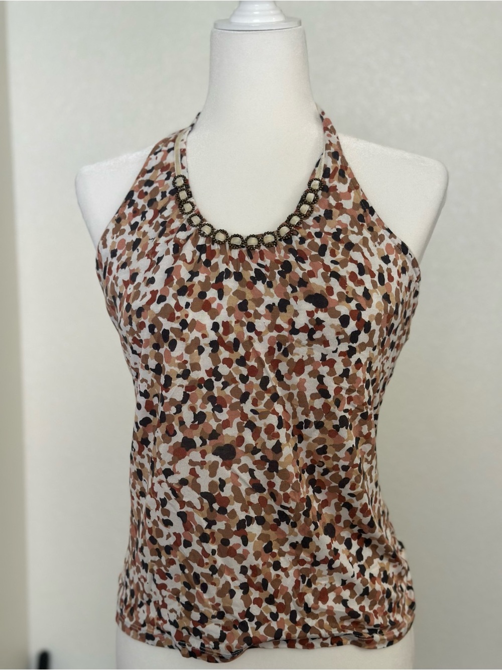 The Limited Brown Multi Beaded Strapless Halter Top